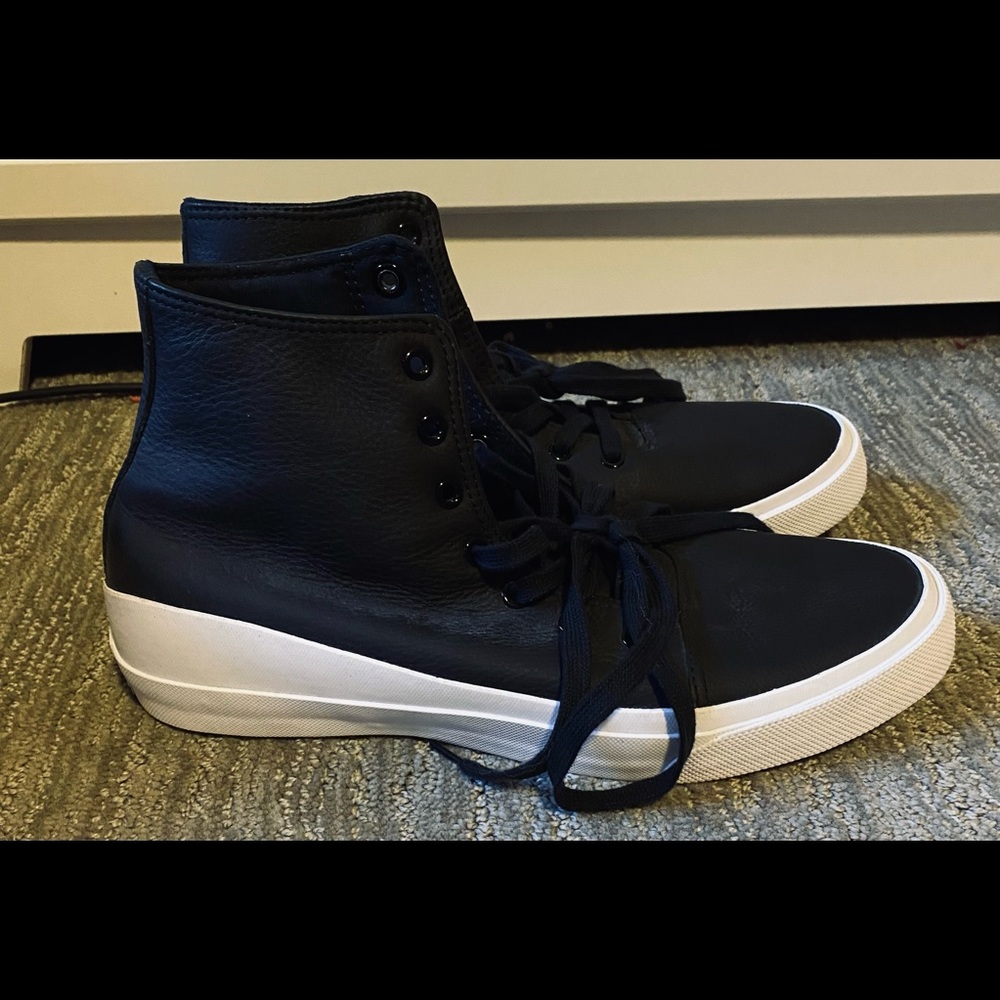 Men’s Black Leather Converse with White Accents